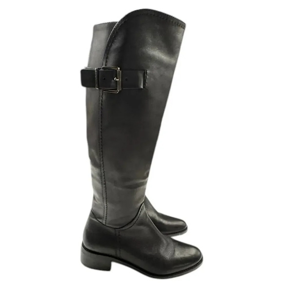 Arturo Chiang Darren Black Leather Knee High Zip Up Boots Size 8 - Picture 11 of 15
